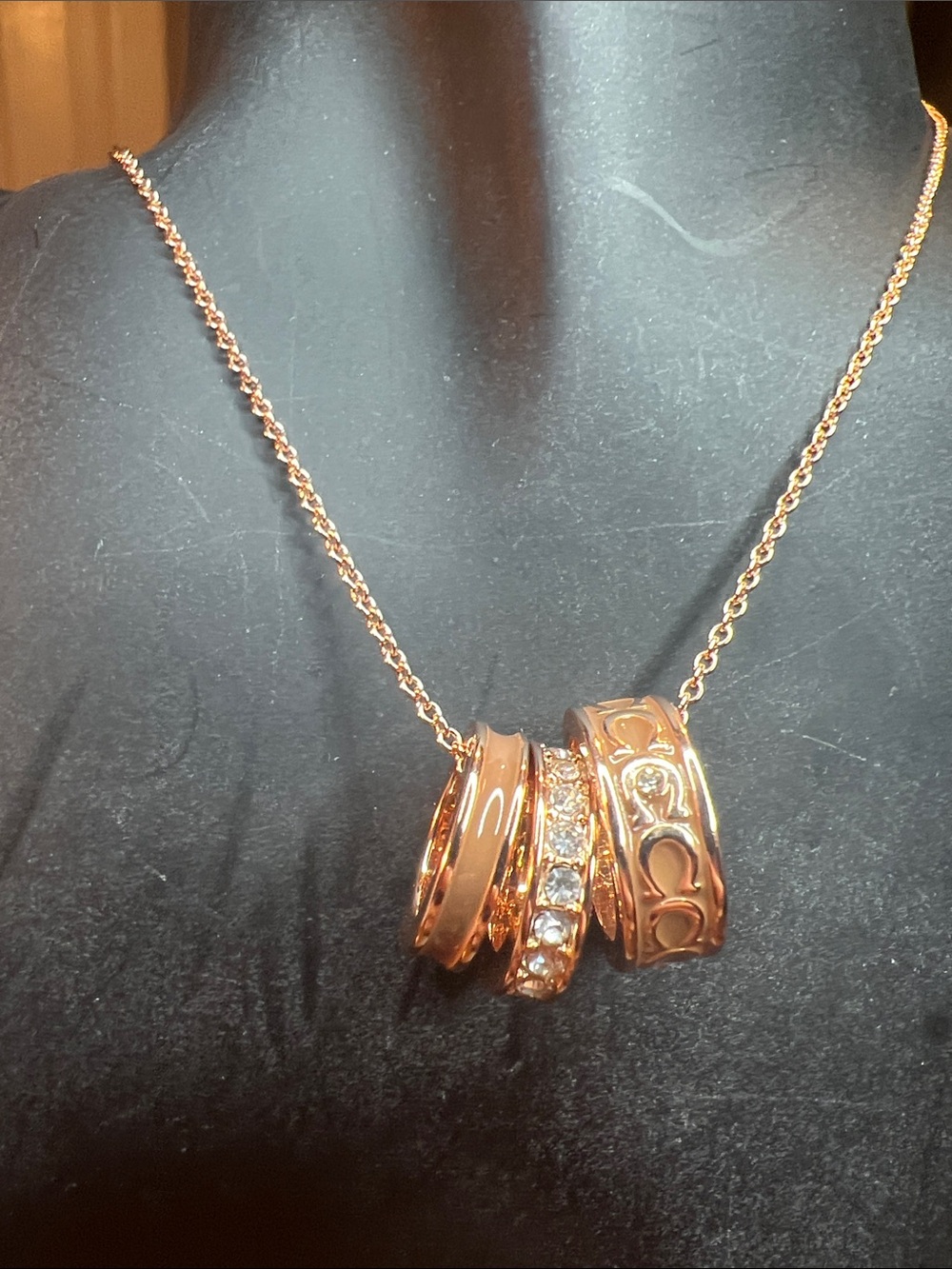 Rose Gold Multi-Ring Pendant Necklace - Women Jewelry